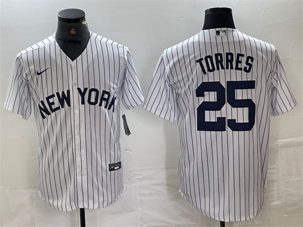 Men's New York Yankees #25 Gleyber Torres White Cool Base Stitched Baseball Jersey
